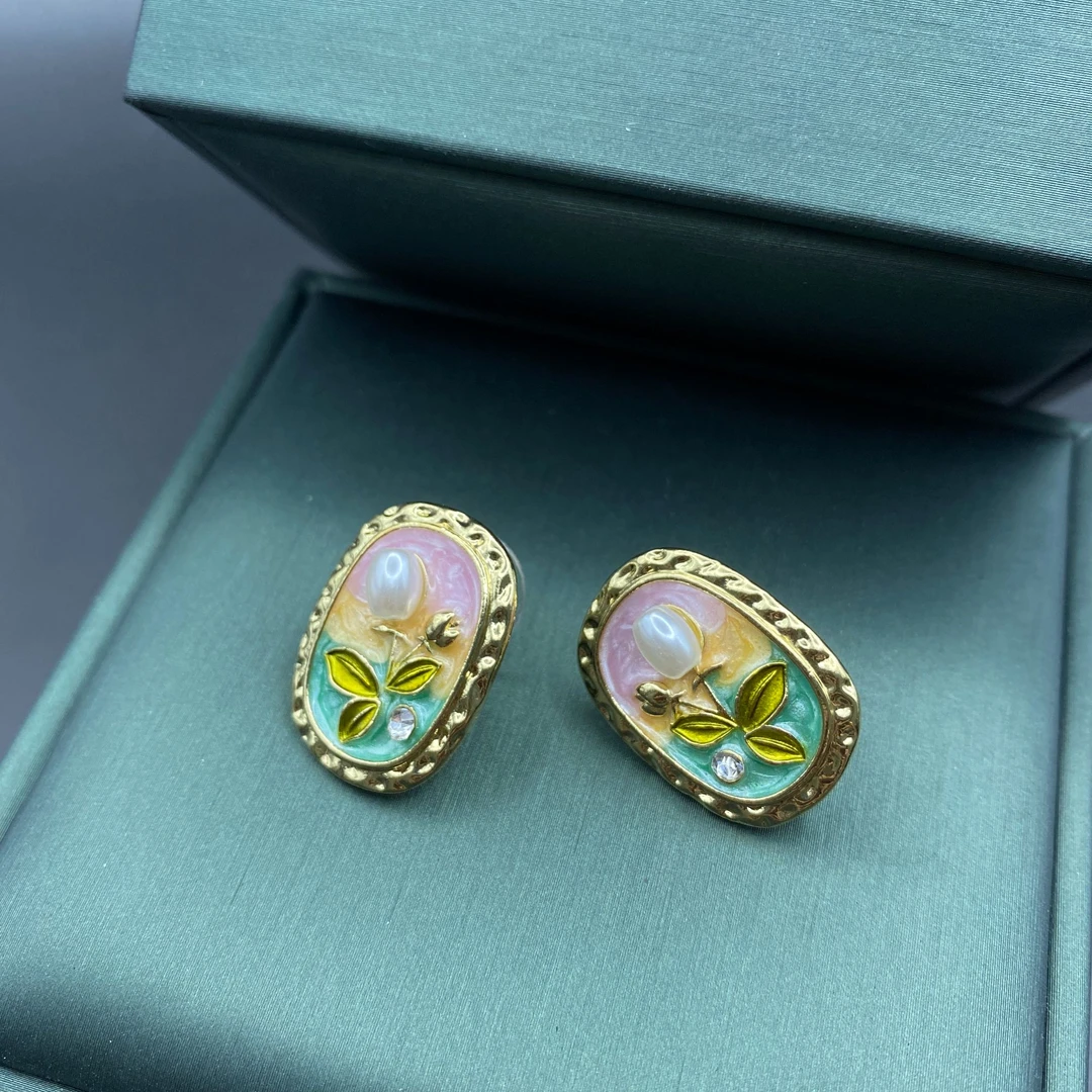 铜合金合成锆石耳饰 FM-8004 油画系列耳钉气质