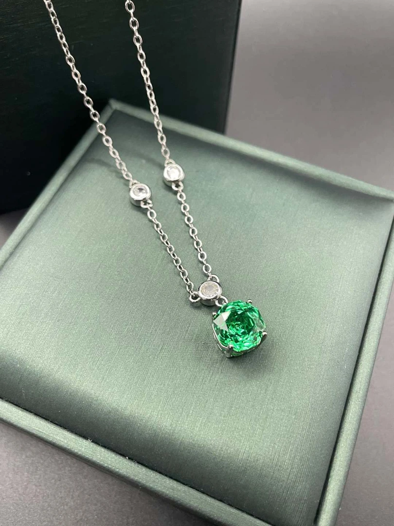 铜合金项链 XS-5169 绿玫瑰切爆闪项链