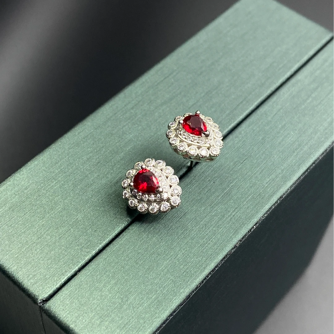 铜合金合成锆石耳饰 KLQ-1457 满镶水滴型耳钉