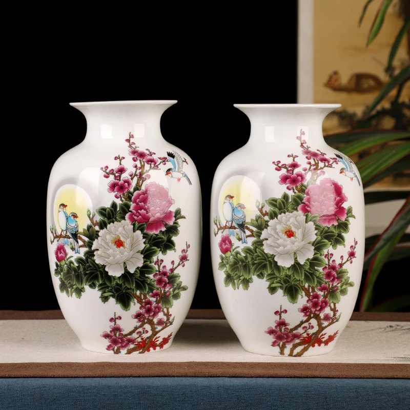 景德镇陶瓷器小花瓶家居装饰品摆件插花干花中式客厅电视柜工艺品