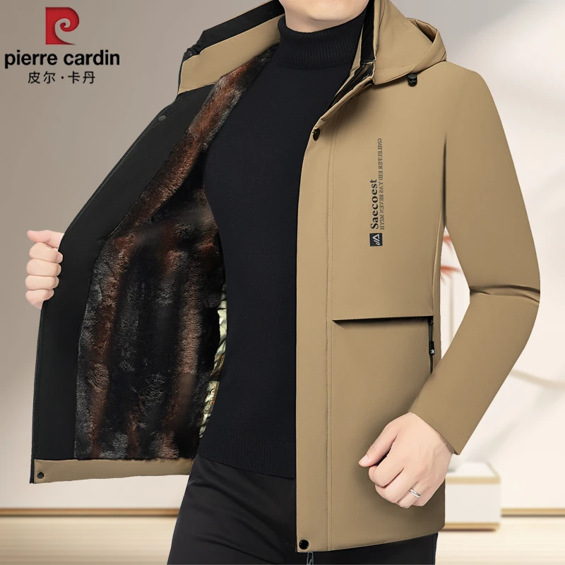 皮尔卡丹高档休闲男士外套保暖中年加绒加厚棉服冬季棉衣爸爸新款