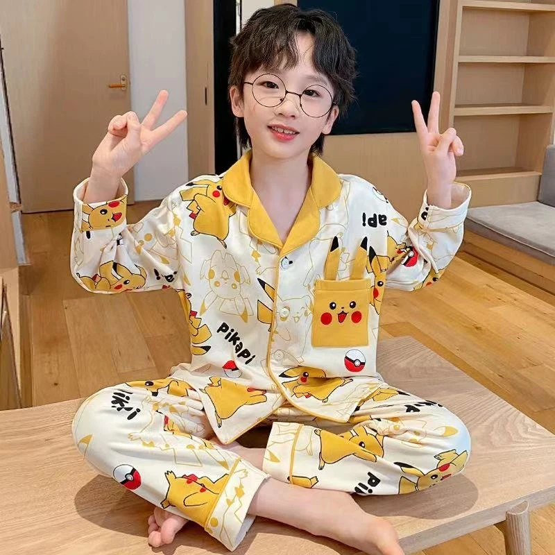 春秋季男童长袖睡衣小孩儿童中大童宝宝睡衣春秋款卡通薄款家居服
