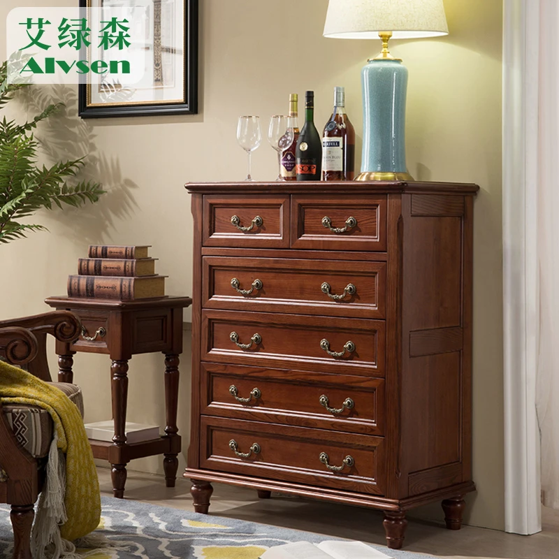 艾绿森全实木六斗柜美式斗厨餐边柜五斗柜白蜡木简美卧室储物柜
