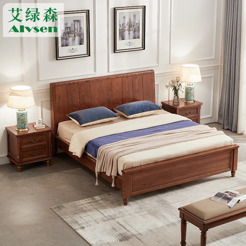艾绿森轻奢美式全实木床白蜡木1.8米双人床气压高箱软靠背床简约