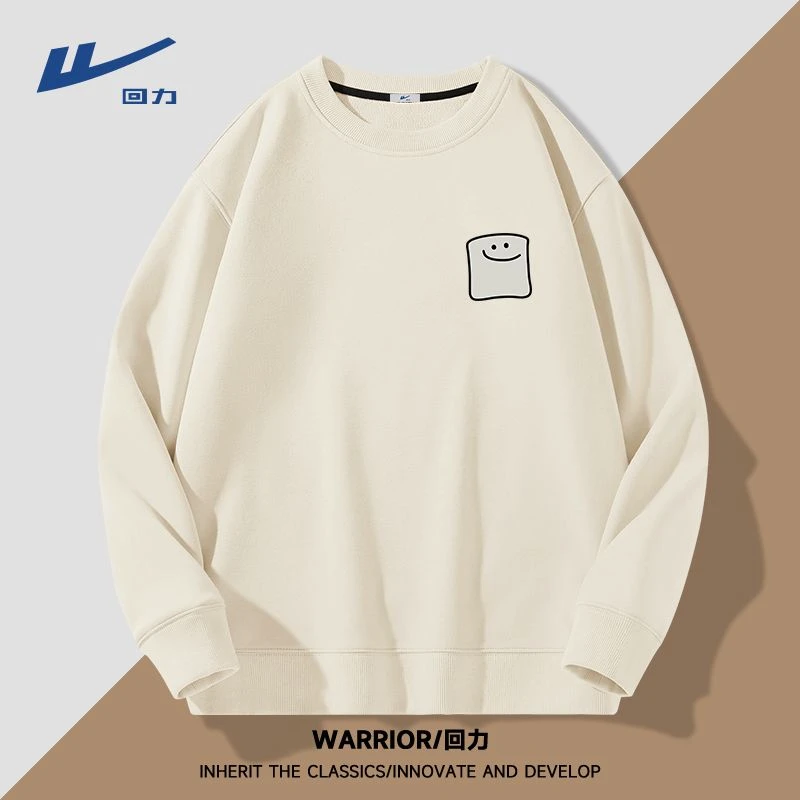 Warrior/回力圆领卫衣男春秋薄款日系卡通青少年宽松百搭套头上衣