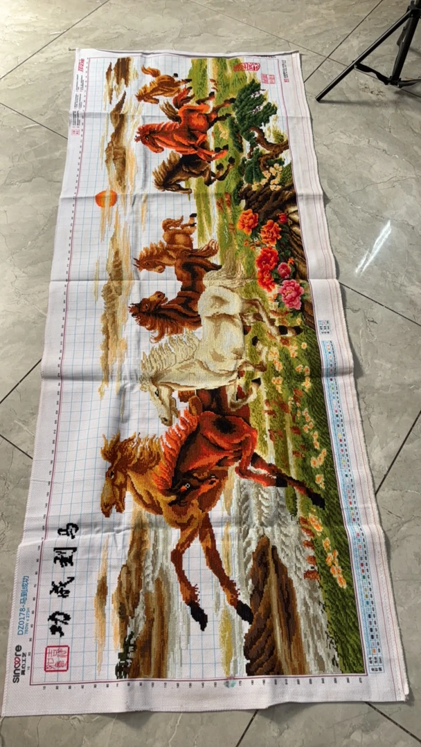 纯手工十字绣成品马到成功1.85米八骏奔腾绣好的成品十字绣