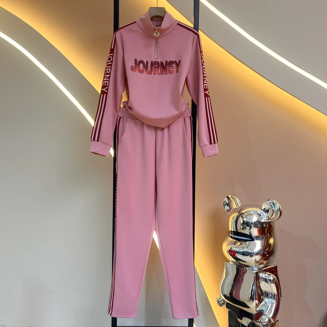 【高定新品】2024新品女装显瘦百搭韩版时尚休闲长袖运动套装87705