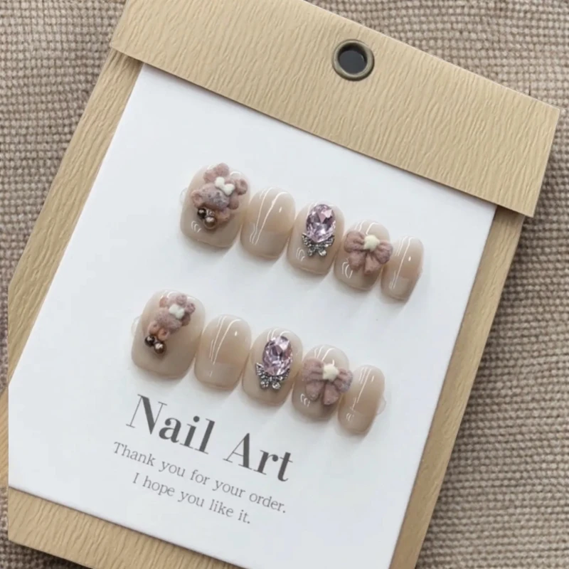 【小熊来信】 美甲纯手工穿戴甲温柔可爱小清新法式ins风甜美穿戴甲