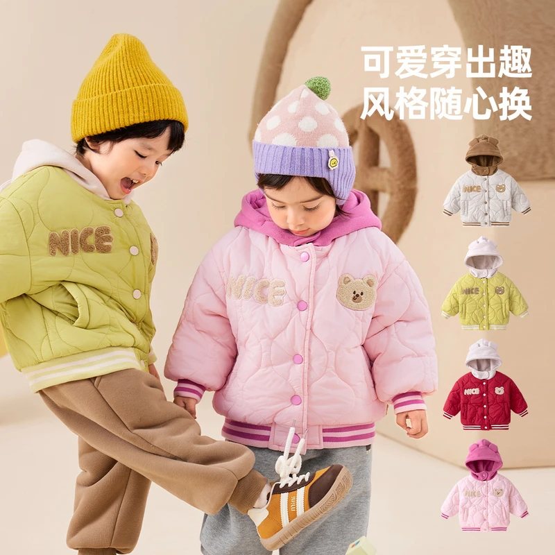 嘟嘟家男宝女宝外套洋气时髦可爱带帽简约加厚派克D4DWT106