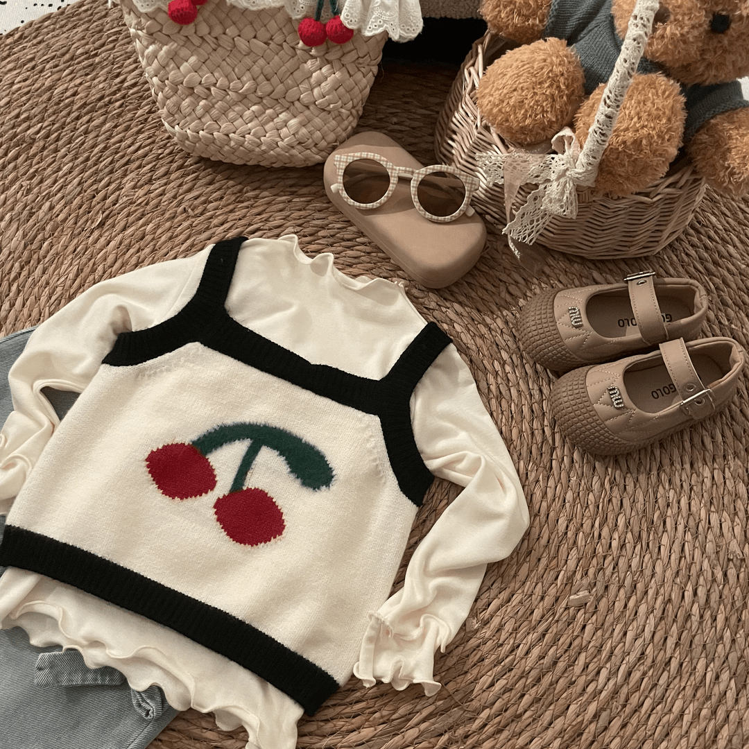 秋季撞色女童长袖针织洋气时尚圆领打底女宝毛衣马甲真两件套装