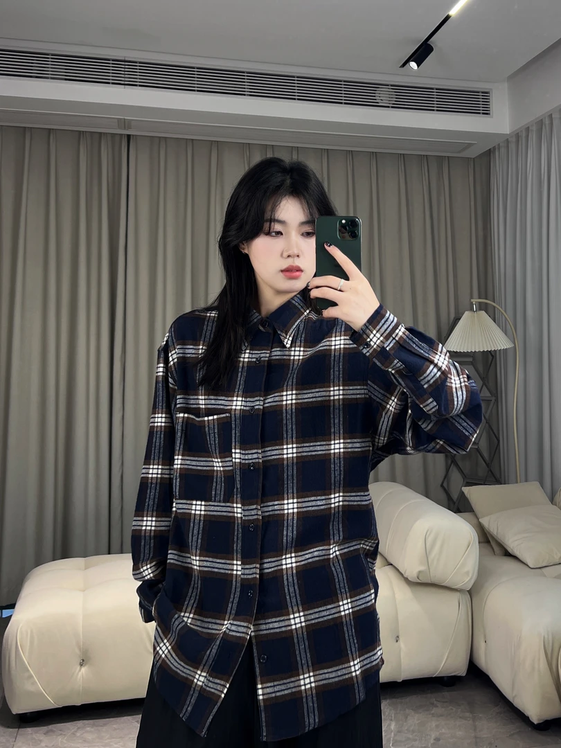 男女同款德绒宽松格子衬衫