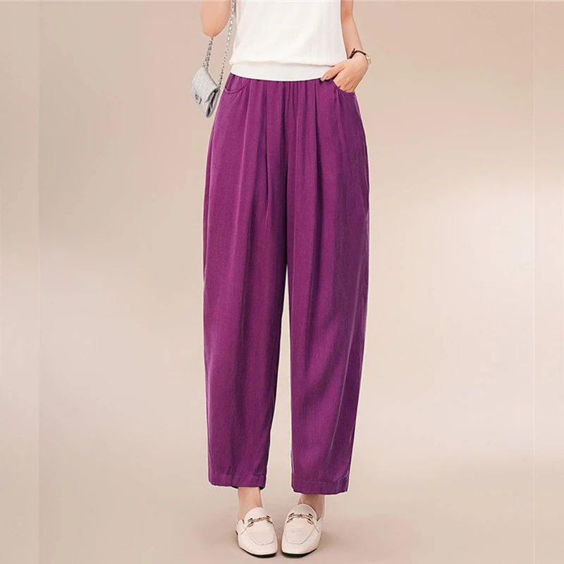 重磅真铜氨丝女裤2025夏季气球抖抖裤日系梨型身材九分裤子哈伦裤