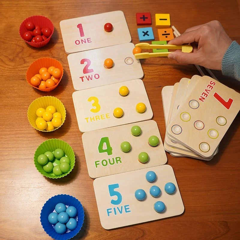 1-10认数字启蒙认知板夹珠子游戏幼儿园教具精细动作蒙氏早教玩具