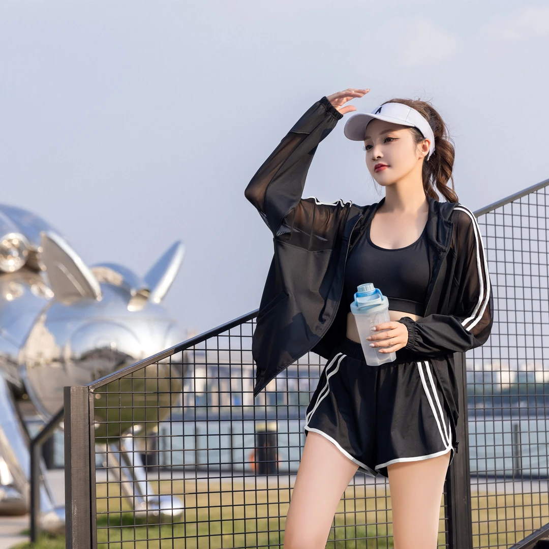 【法兰黛】清凉上新春夏短款两件套带兜运动瑜伽健身跑步户外骑行
