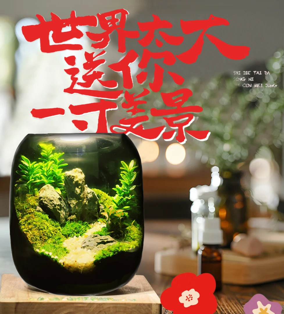 微景观+植物灯套餐，掌中花园微生态景观瓶，MGLL008，苔藓微景观
