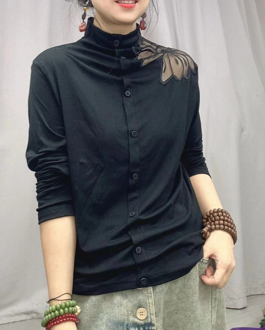 肩膀镂空绣花长袖卫衣32809