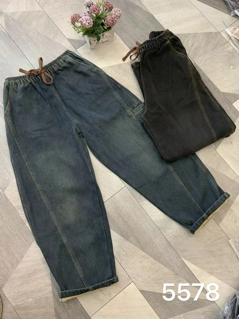 加绒加厚百搭拖地直筒牛仔裤
