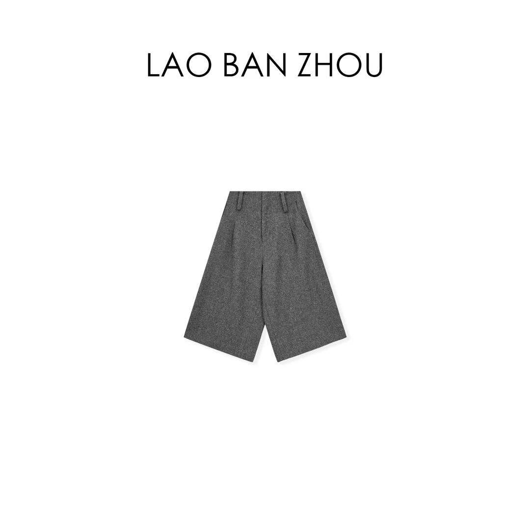 【老板周】极简风 新款老钱复古毛呢阔腿百搭七分裤