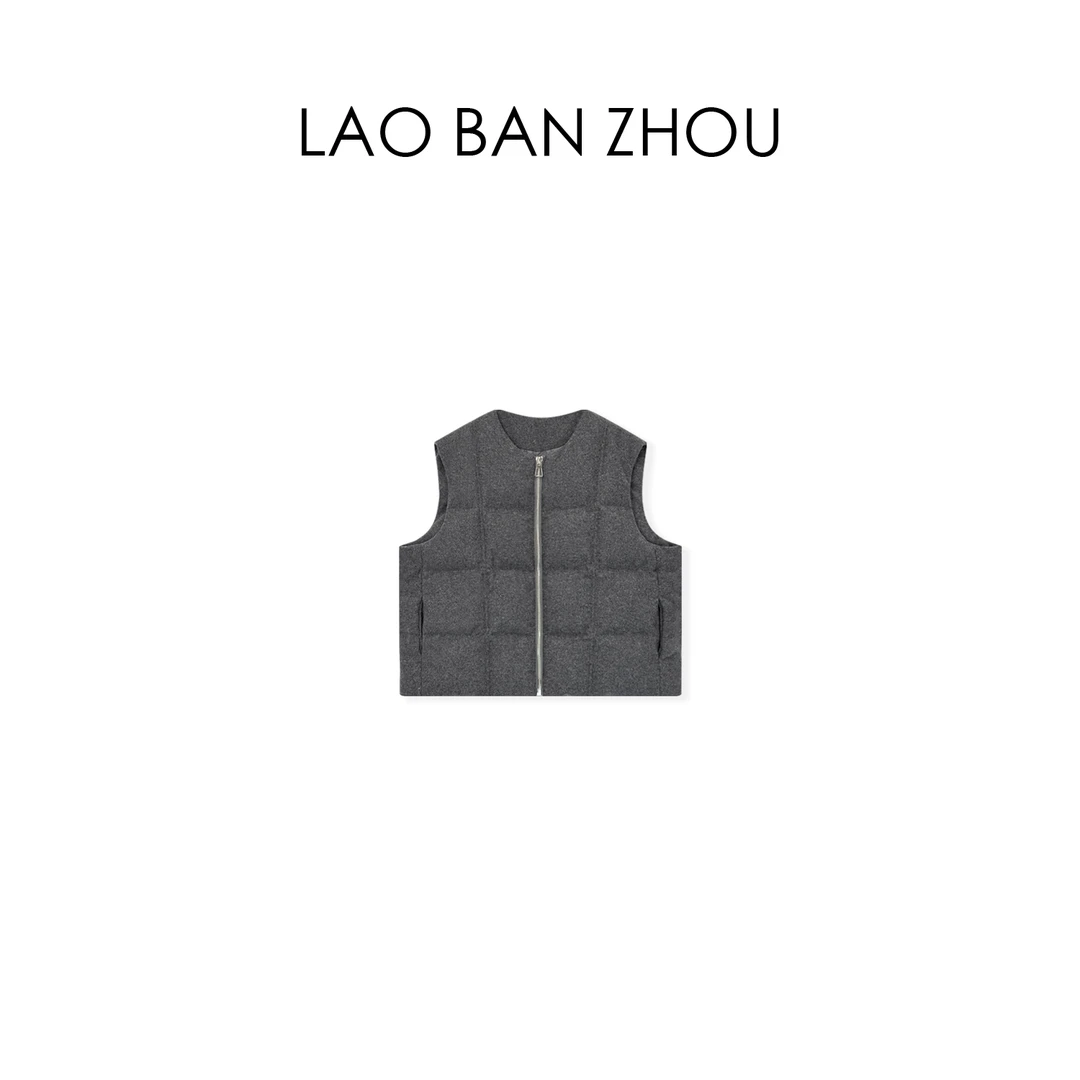 【老板周】简约复古 冬季圆领方块绗缝叠穿宽松羽绒马甲