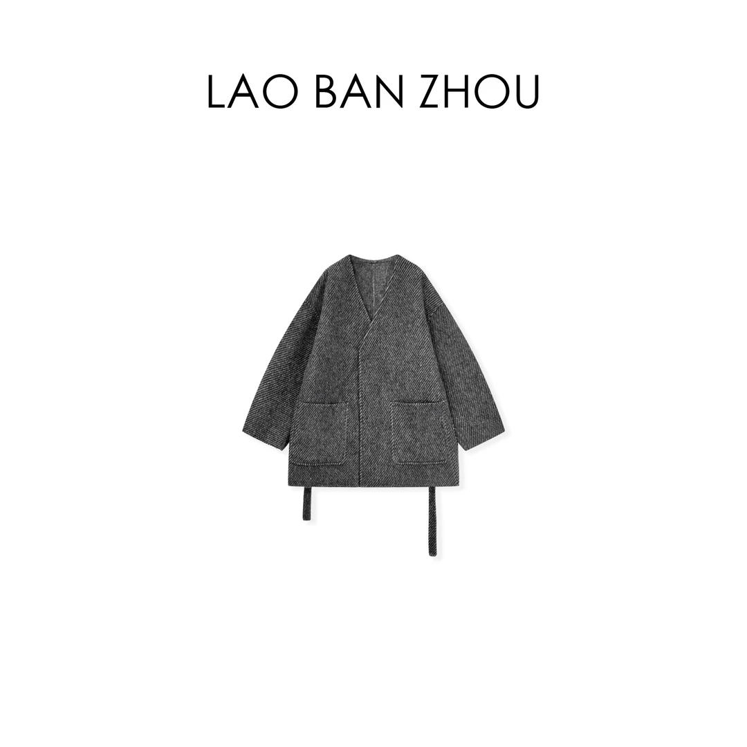 【老板周】秋冬法式 新款复古V领显瘦两面穿气质外套