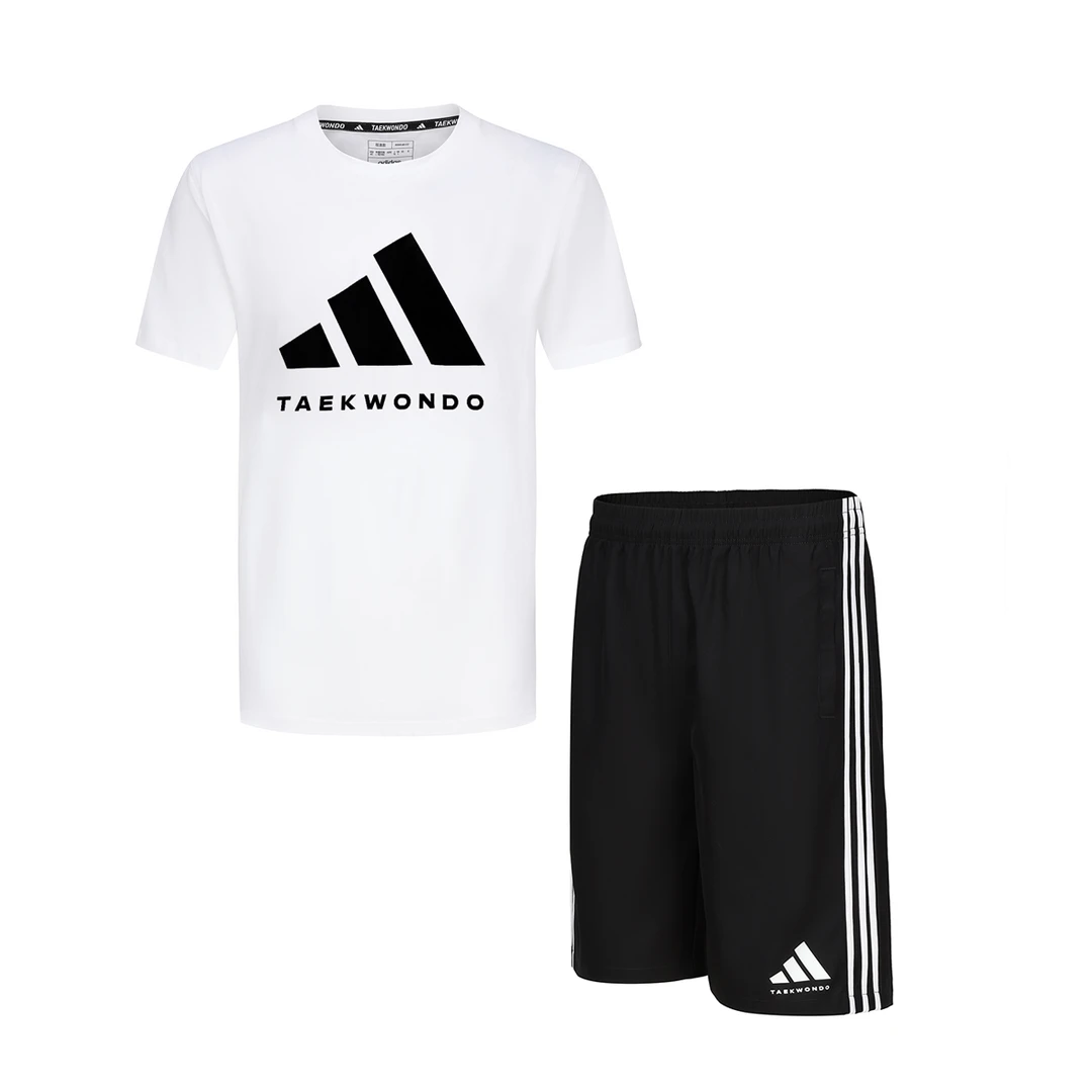 adidas/阿迪达斯男女训练健身棉短袖速干短裤两件套休闲透气宽松