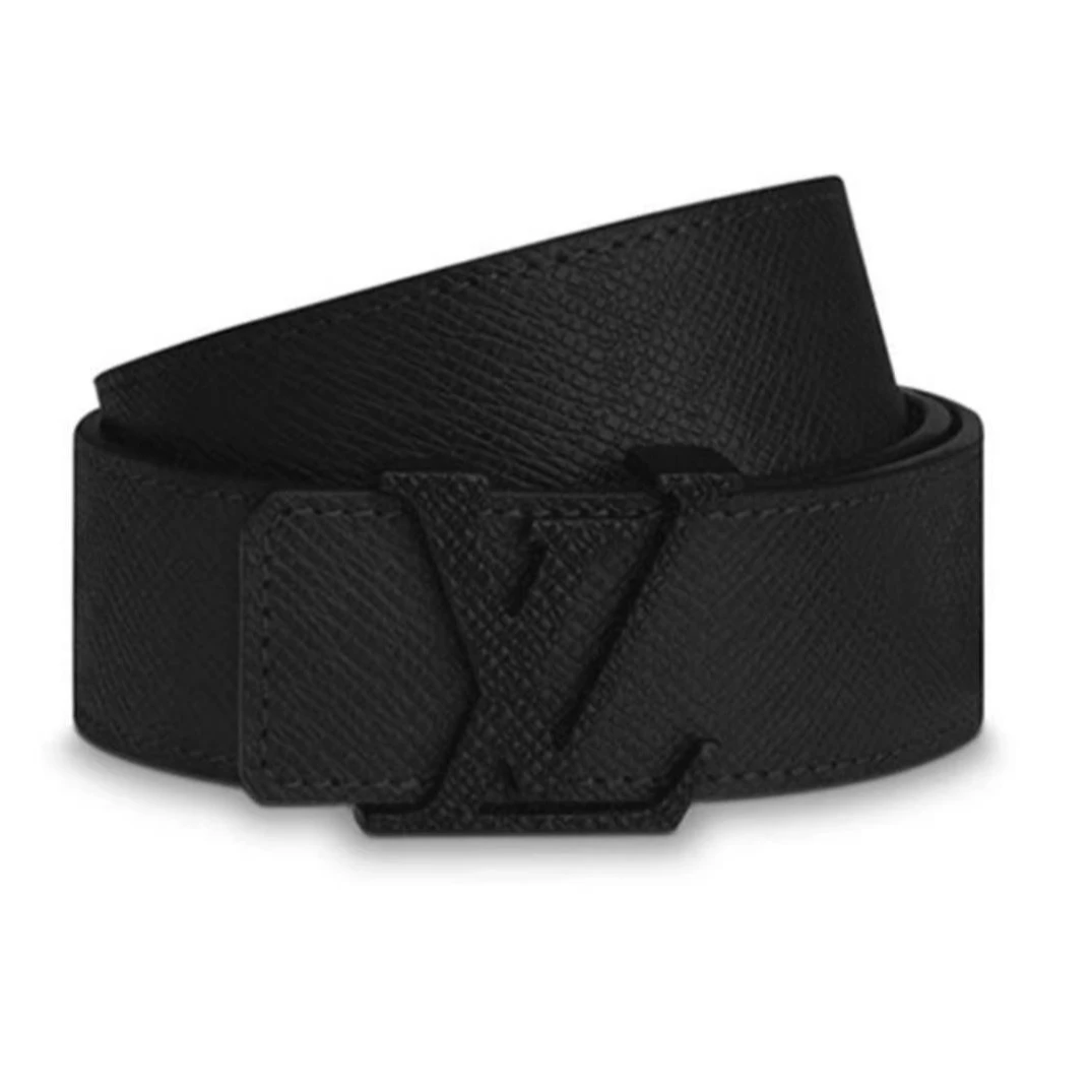 全新未使用 LouisVuitton/路易威登 黑荔枝纹扣时尚腰带/J60801