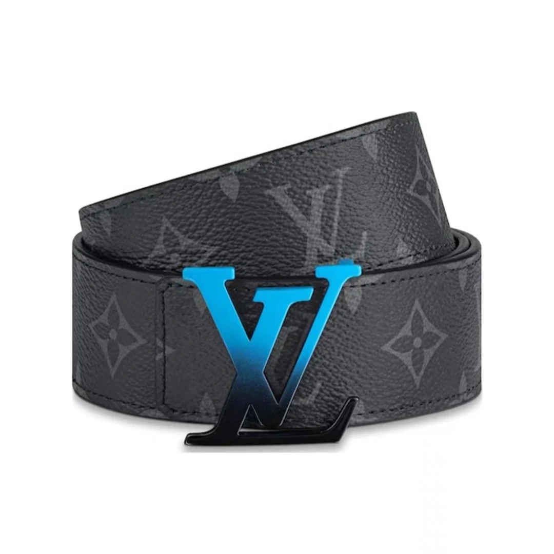 全新未使用 LouisVuitton/路易威登 黑蓝渐变扣黑老花腰带/J61103