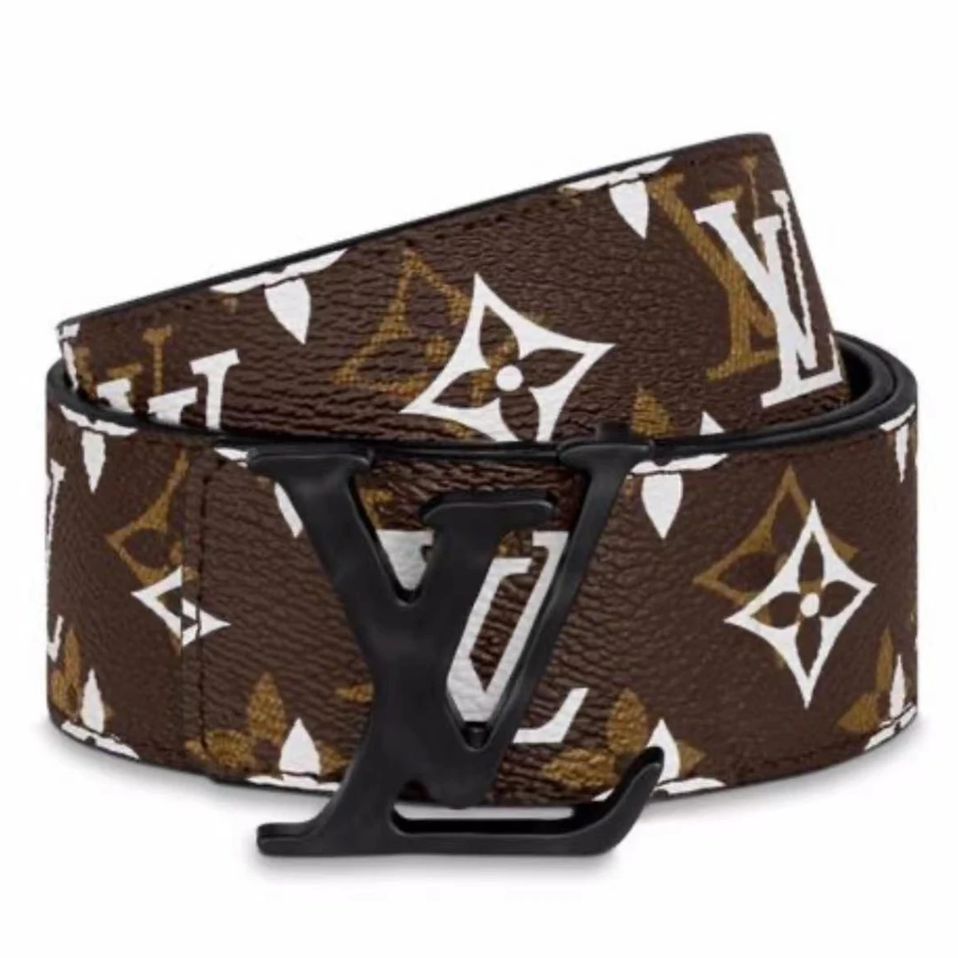 95新 LouisVuitton/路易威登 棕色白老花黑扣双面腰带/J61406