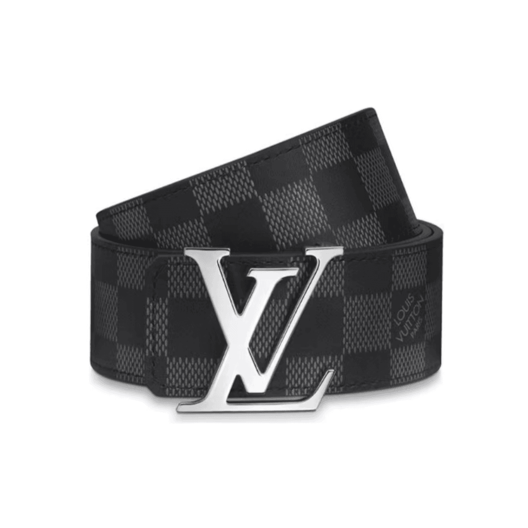 95新 LouisVuitton/路易威登 男士黑灰棋盘格拉丝银扣腰带/J52901
