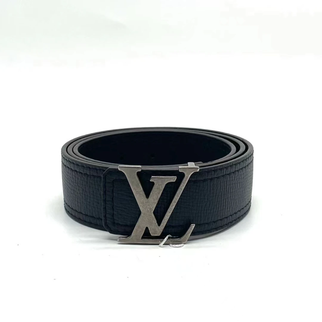 99新 LouisVuitton/路易威登 男士枪银扣蓝色时尚休闲腰带/J52502