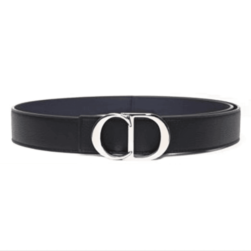 全新未使用 DIOR/迪奥 Logo标志平滑扣皮带男款黑色 3.5cm/J71305