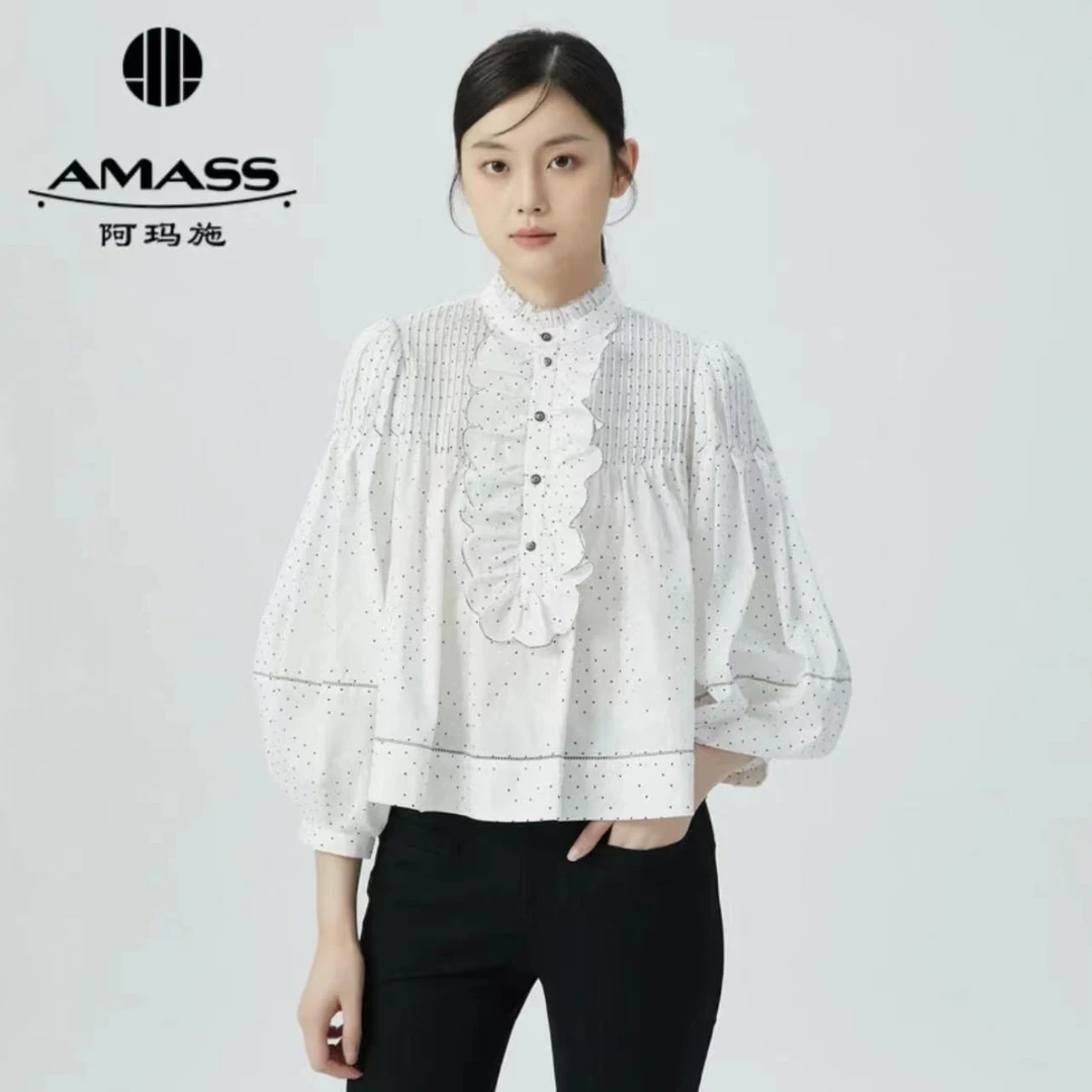 AMASS/阿玛施 amass衬衣宫廷泡泡袖减龄波点印花娃娃衬衫5301043
