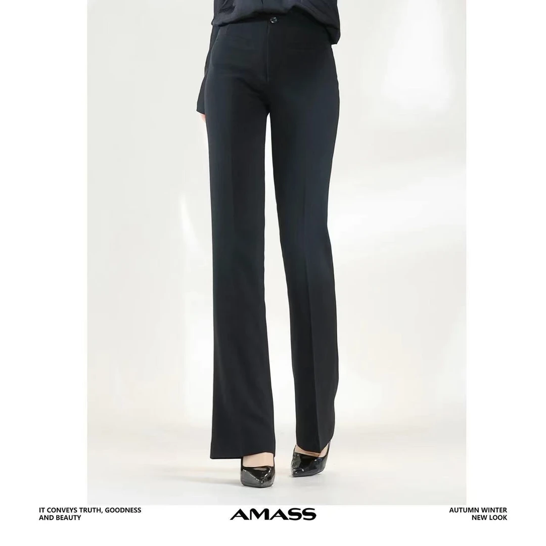 AMASS/阿玛施新款高腰显瘦时尚复古裤子黑色修身微喇裤 5100544