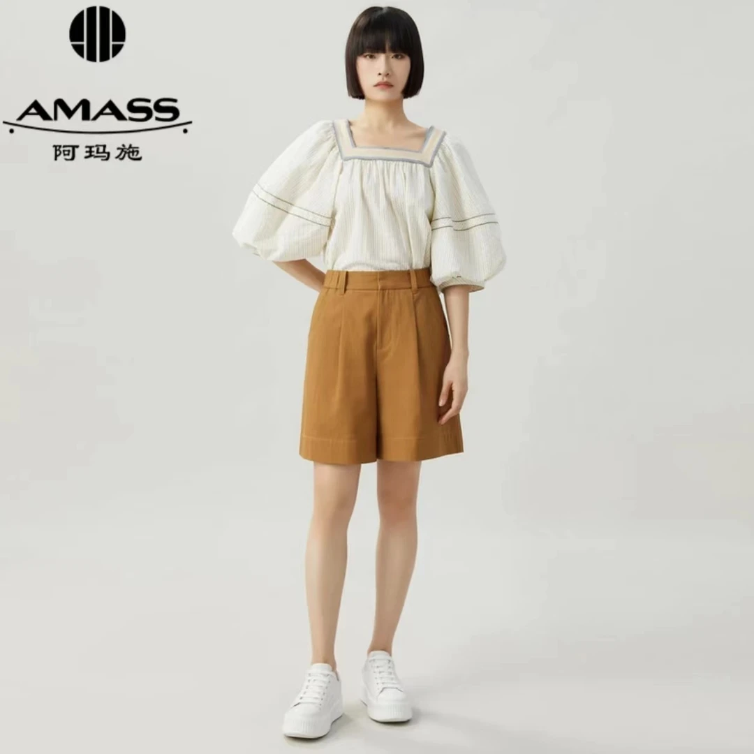 AMASS/阿玛施新款中高腰休闲工装风老爹中裤女5100462