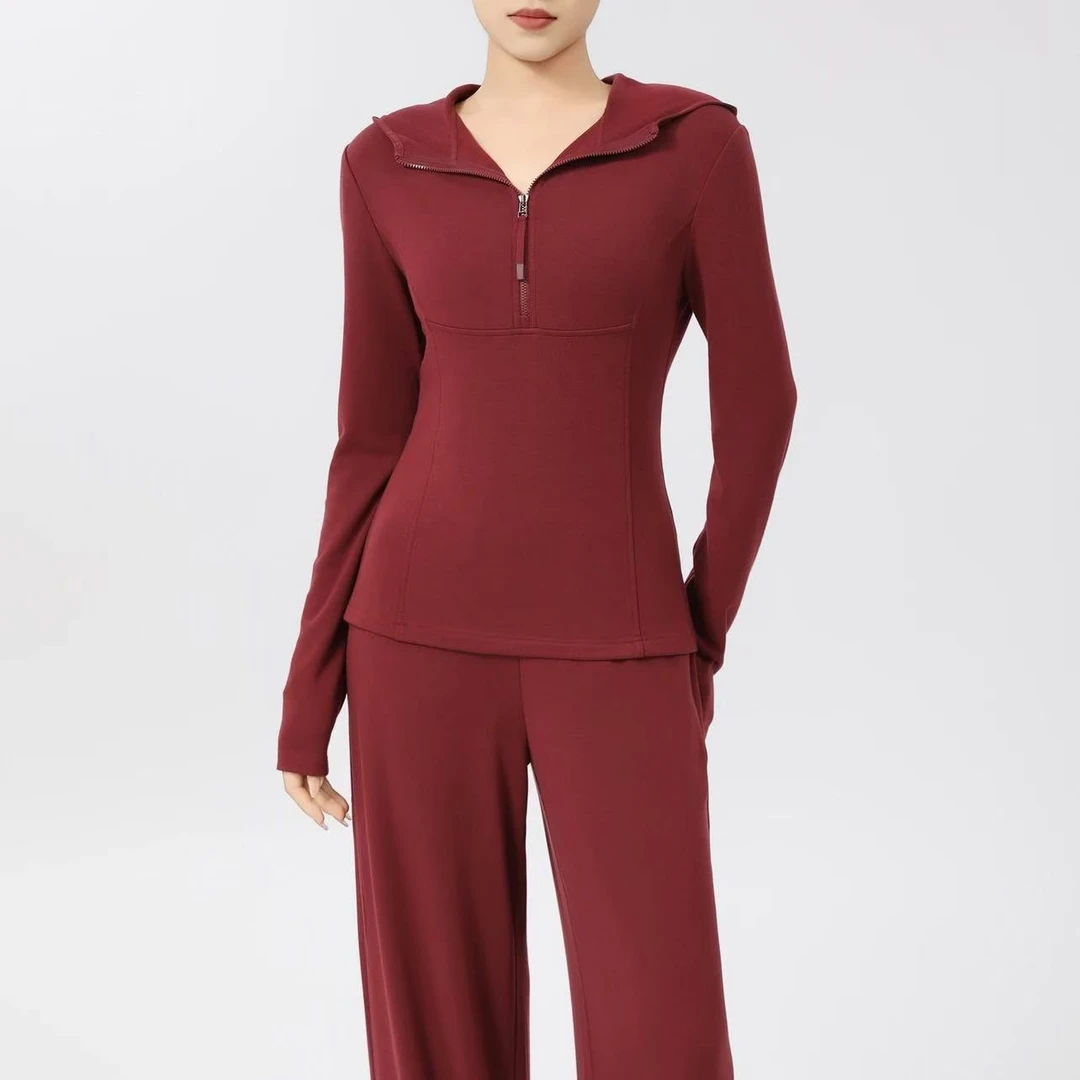 AMASS/阿玛施早秋德绒半拉链连帽显瘦卫衣百搭弹力修身t恤5301062