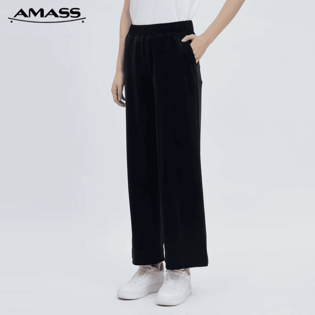 AMASS/阿玛施秋季新款女装松紧带丝绒垂坠直筒裤休闲裤5100239-2