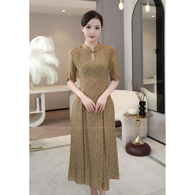 现货夏季2025年新款【ZF-191】新中式改良气质法式赫本风碎花连衣裙