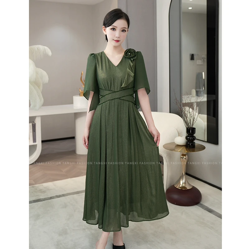 黛安周年福利【Q24-X322】高贵轻奢气质绿色裙子显瘦优雅宴会连衣裙