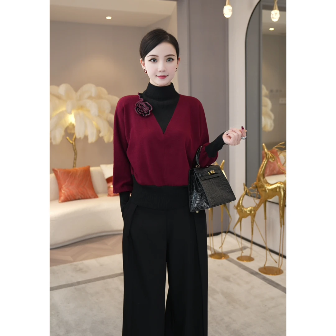 唐熹2024秋冬新款【ZM-D728JR】含绵羊毛红色假两件设计上衣DA2-pl