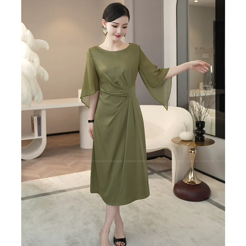唐熹2025夏季新款女装【4777】气质小众高级感简约时尚抹茶绿连衣裙