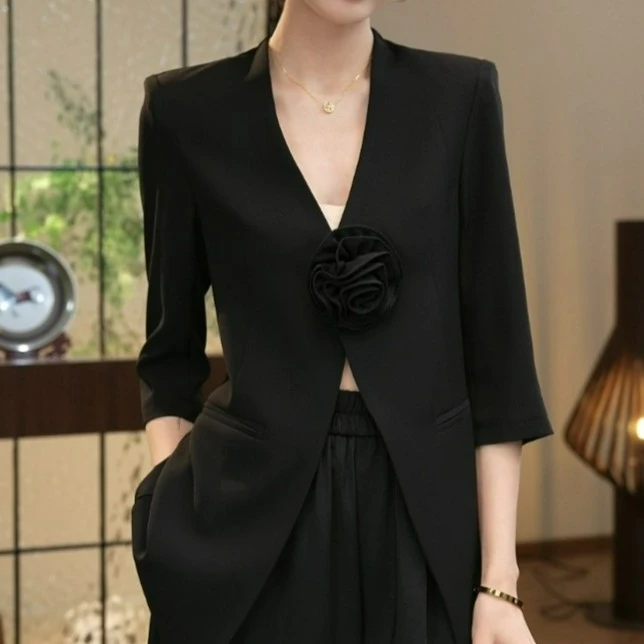 现货2025夏季新款【2108】气质时尚高级简约纯色百搭显瘦西装外套女