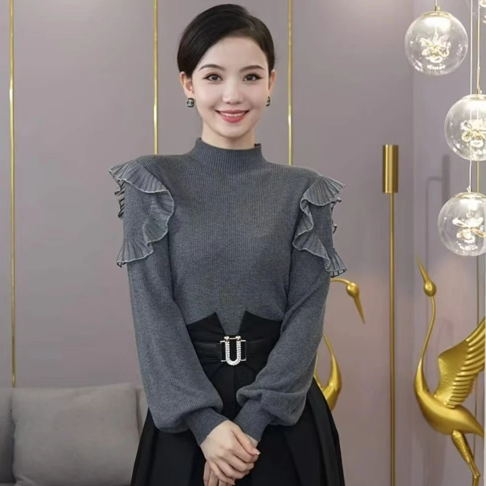 三年一次！年终回馈！【8815】含绵羊毛灰色立领修身保暖百搭打底衫女