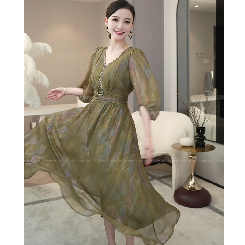 唐熹现货2025夏季新款【Q24-X378】法式气质高级感小众V领连衣裙子