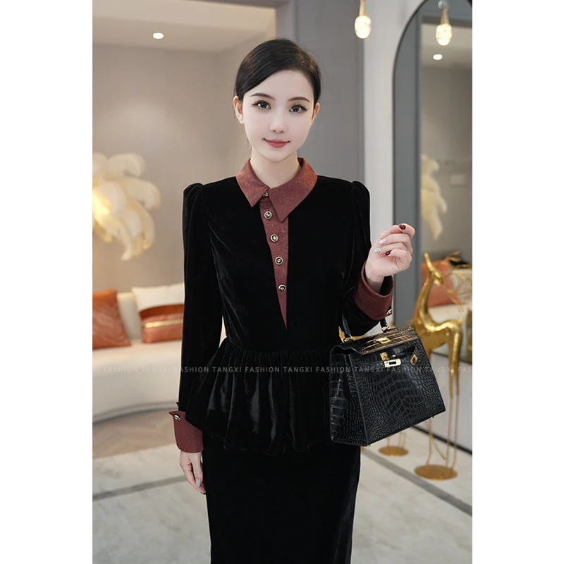 唐熹预售2025秋冬新款【LT24-Q740】轻奢气质高级感丝绒长袖上衣女