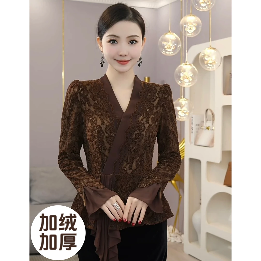 现货2025秋冬加厚【ZM23-Q200】高级感气质棕色高雅百搭显白上衣女