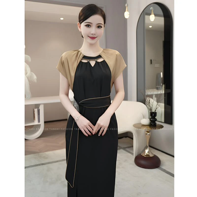 唐熹黛安周年福利新款【ZM24-X550】法式高级感女装黑色拼接连衣裙