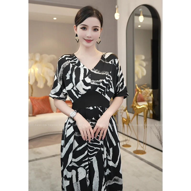 现货2025夏季新款【DD-6198】气质女装小众茶歇裙收腰显瘦连衣裙子