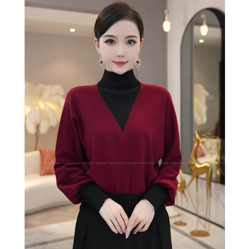 预售2024年秋冬新款【3096】含绵羊毛小众洋气高级感半高领针织上衣