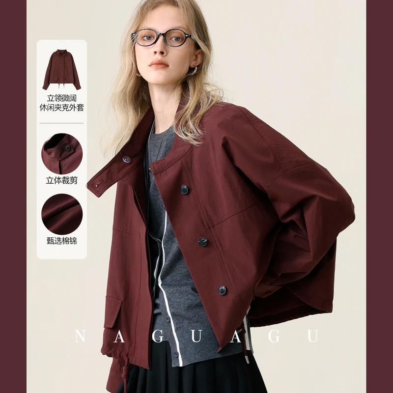 安哥拉夹克秋季安哥拉红工装休闲风立领微阔外套EX3WT1346-A