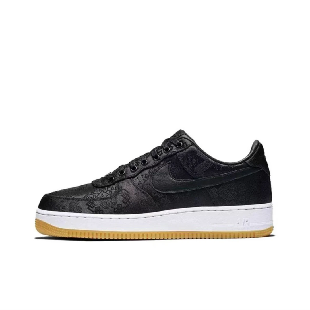 【山哥1520】CLOTxNike Air Force 1 Low黑丝绸撕撕乐低帮板鞋黑色